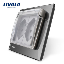 Livolo EU Standard Two gang Switzerland Power Socket with the Waterproof Cover AC110~250V VL-C7-C2CHWF-15